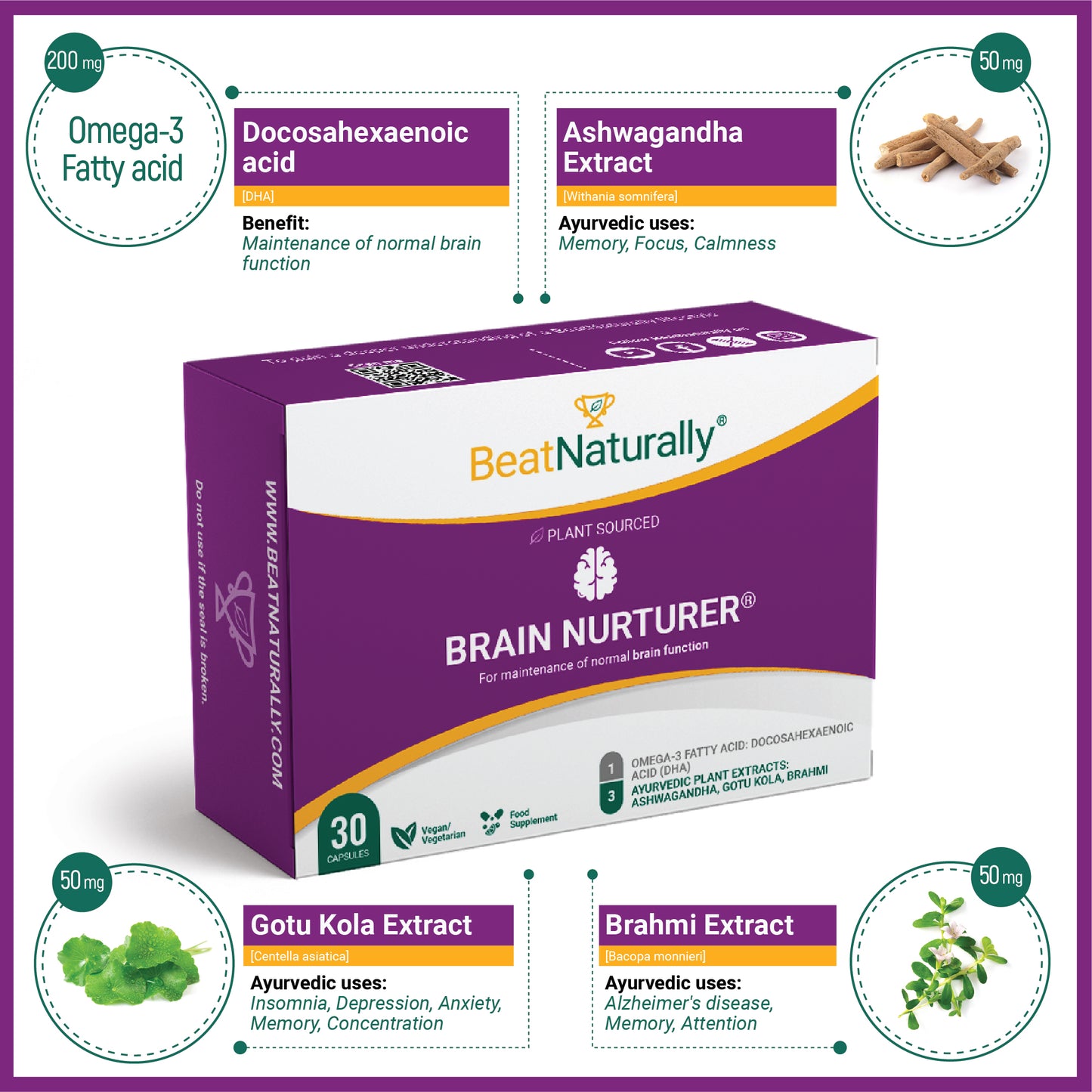 
                  
                    Brain Nurturer Supplement with DHA, Omega-3, Ashwagandha, Gotu Kola, and Brahmi
                  
                