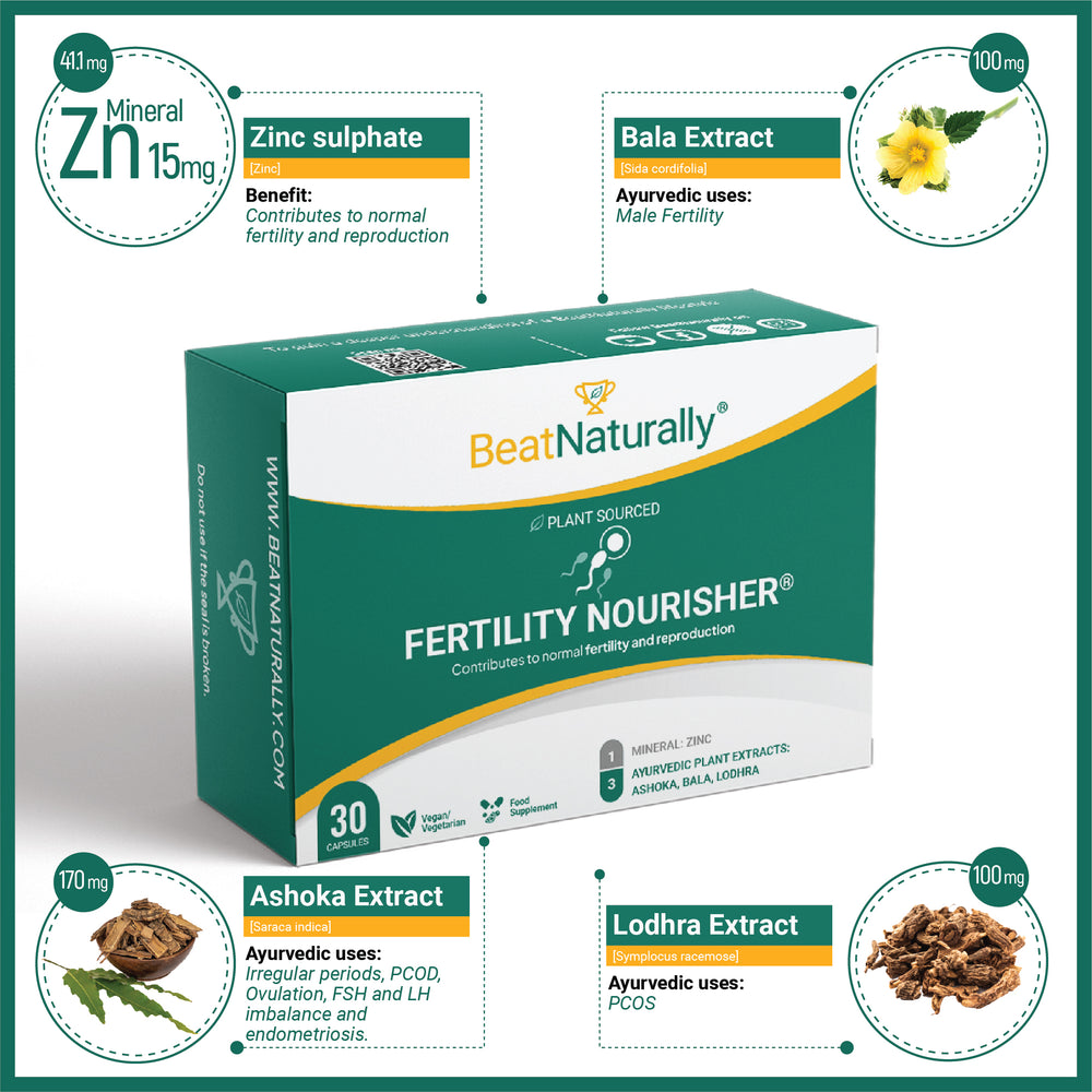 
                  
                    Fertility Nourisher Supplement with Zinc and Ayurvedic Extracts for Reproductive Health
                  
                